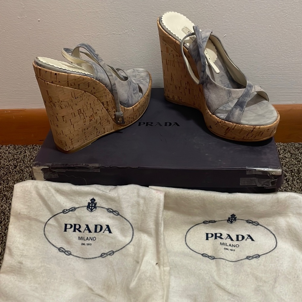 Prada sling back tye dye wedges.